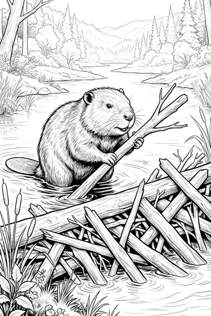 Beaver Dam Coloring Page – Download this Printable Beaver Scene to Color