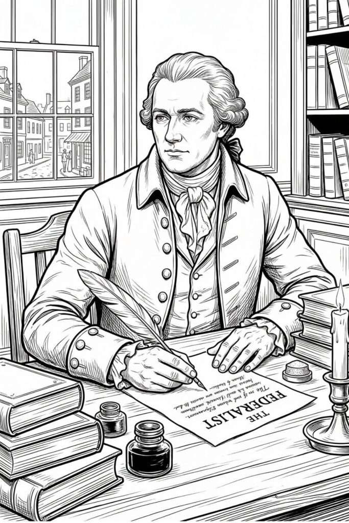 Alexander Hamilton writing the Fedarlist Papers