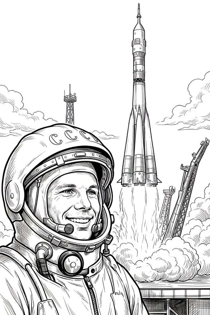Yuri Gagarin - First Man in Space Coloring Sheet