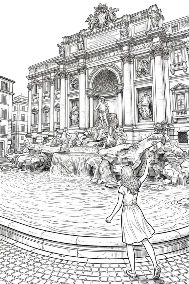 View of Rome's Trevi Fountain with woman throwing coin