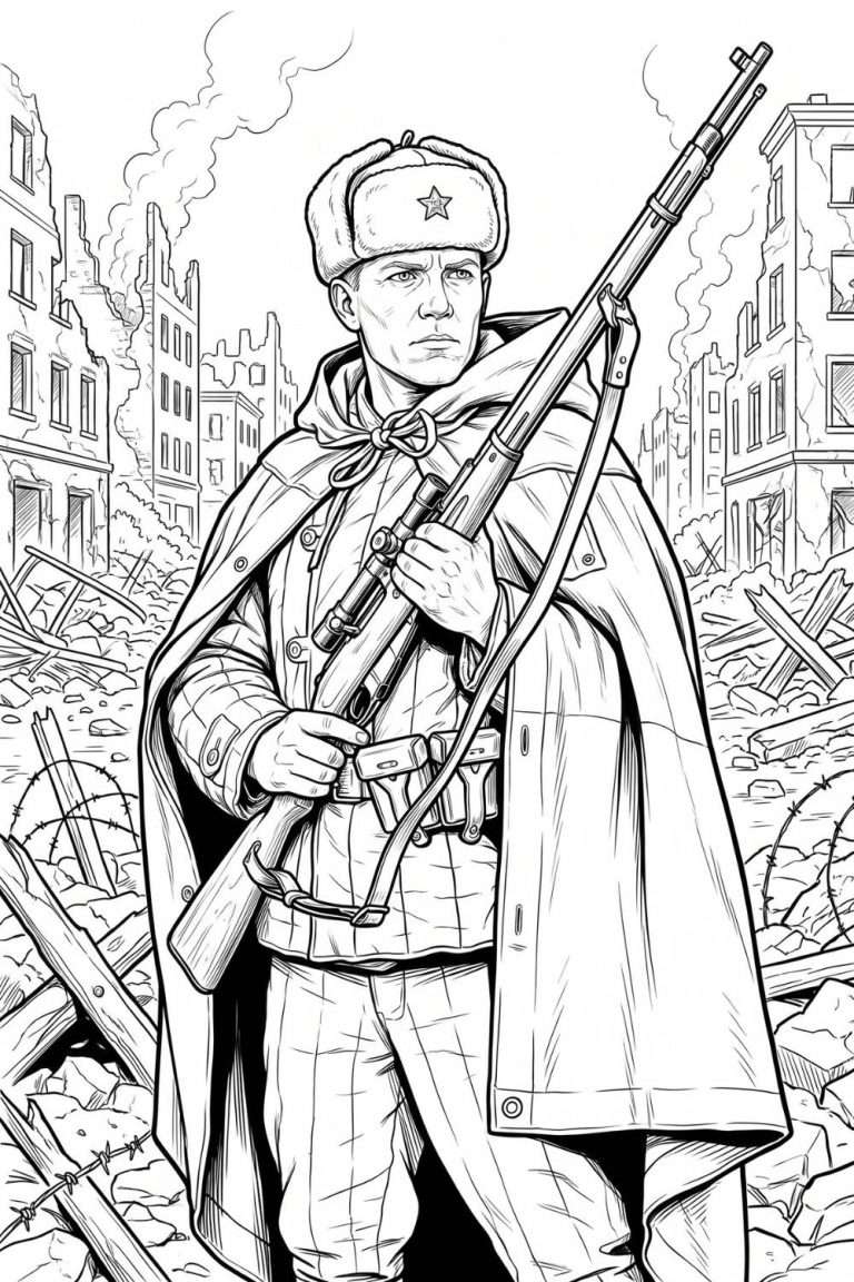 Color a soldier of the Soviet Red Army